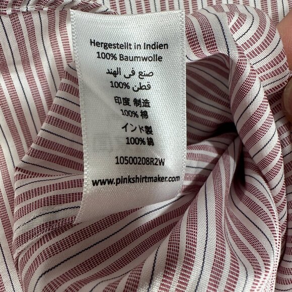 PINK London Shirt Mens  15 Tailored Button Up Muted Red White Stripe Cotton - Picture 3 of 7